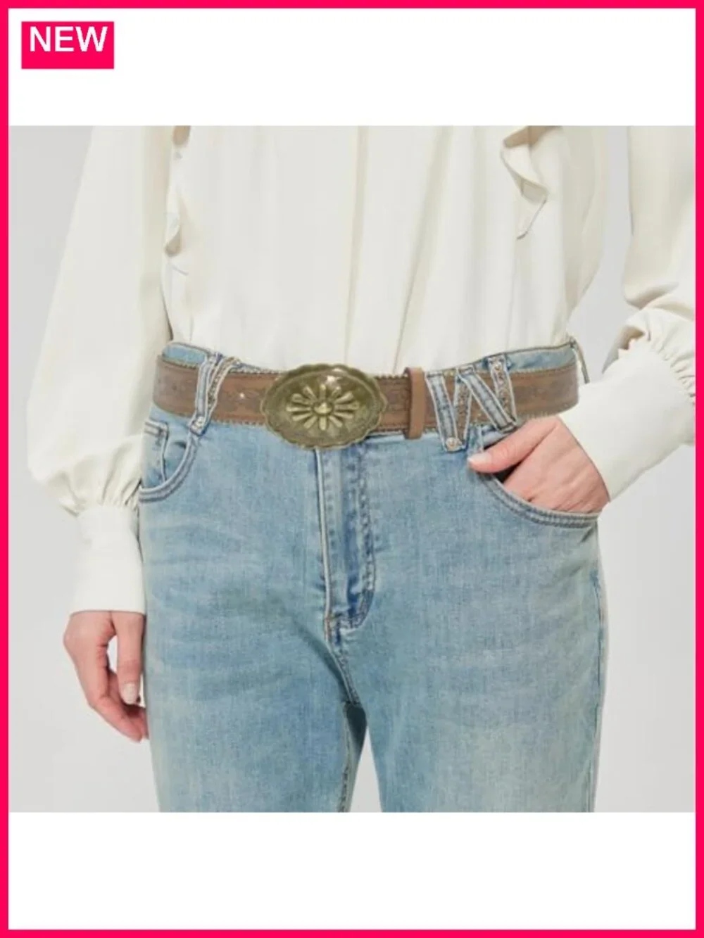 Western Belt for Women Cowgirl Floral Embossed PU Leather Vintage Buckle